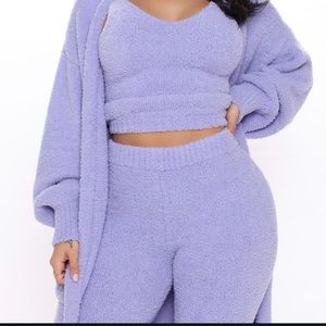 COPY - FN 3 piece Lavender polyester duster w/v neck crop top high-rise legging…